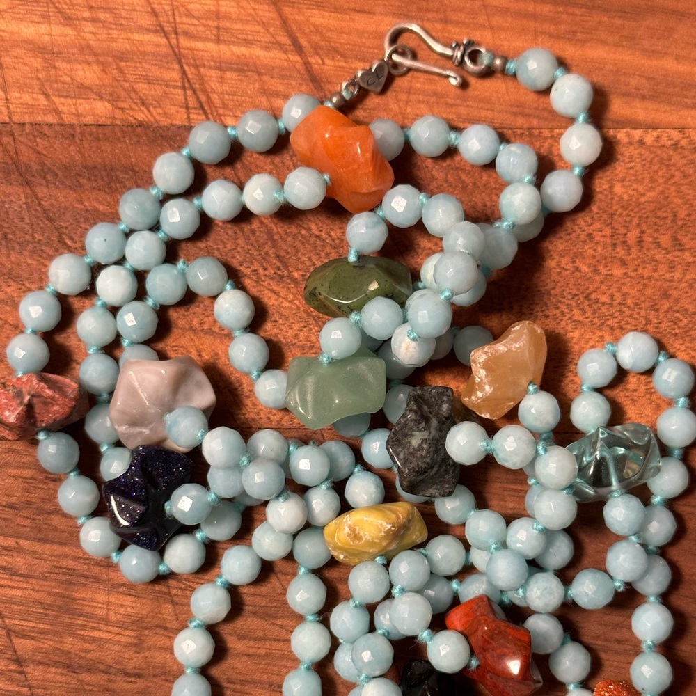 CHAN LUU for YOU multicolor florets punctuate this faceted aqua beaded necklace